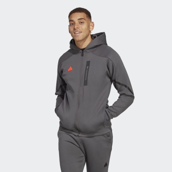 Sweat à Capuche Entièrement Zippé Gris Conçu Pour Gameday Adidas