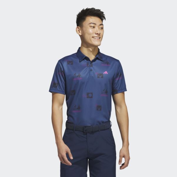Polo Adidas Bleu Marine à Imprimé Intégral