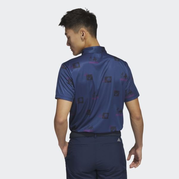 Polo Adidas Bleu Marine à Imprimé Intégral