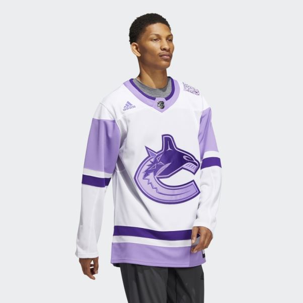 Adidas White Canucks Hockey Lutte Contre Le Cancer Maillot