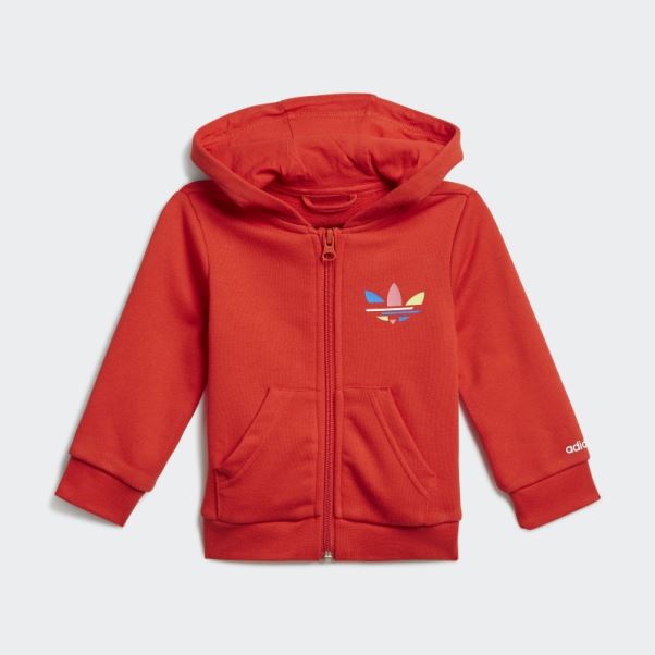 Ensemble Sweat à Capuche Zippé Adicolor Rouge Adidas
