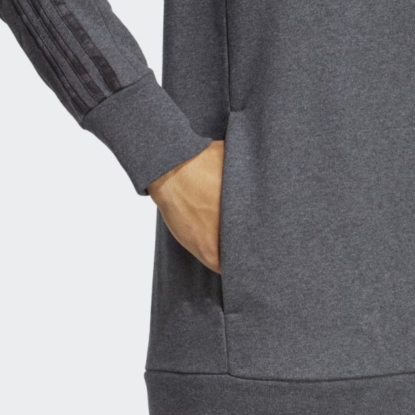 Sweat à Capuche Gris Foncé Chiné Adidas Essentials French Terry 3-stripes Full-zip