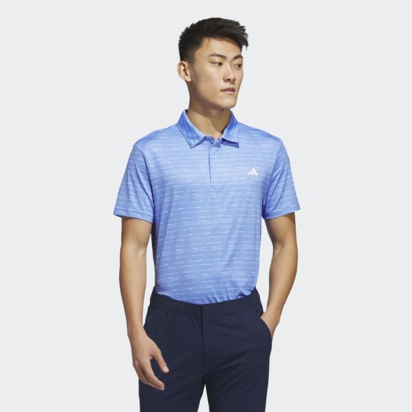 Polo De Golf Zip Rayé Adidas Bleu