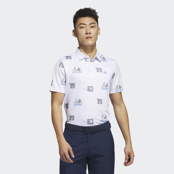 Adidas Polo Imprimé Allover Blanc