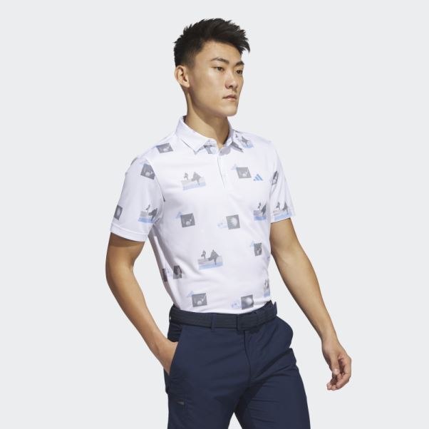 Adidas Polo Imprimé Allover Blanc