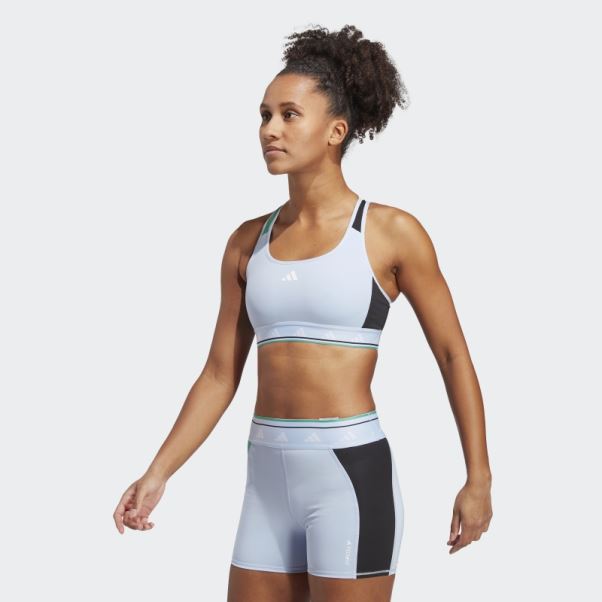 Soutien-gorge Techfit à Maintien Moyen Adidas Powerreact Training Bleu Aube