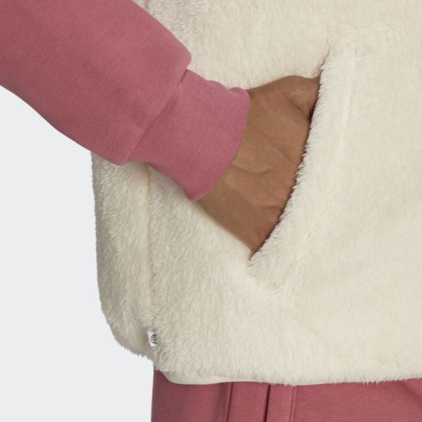 Gilet Réversible Adidas Essentials+ Blanc En Polaire Duveteuse