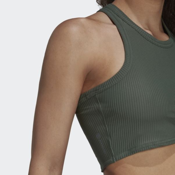 Adidas Yoga Studio Débardeur Côtelé Enveloppé Vert Oxyde