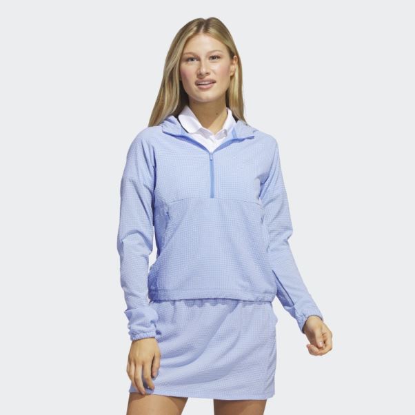 Adidas Bleu Veste De Golf à Capuche En Seersucker 1/4-zip