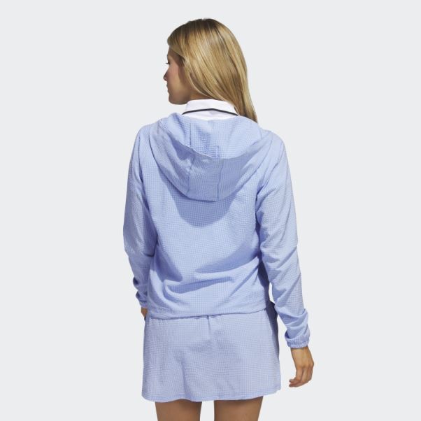 Adidas Bleu Veste De Golf à Capuche En Seersucker 1/4-zip