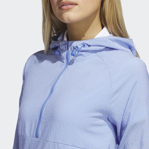 Adidas Bleu Veste De Golf à Capuche En Seersucker 1/4-zip