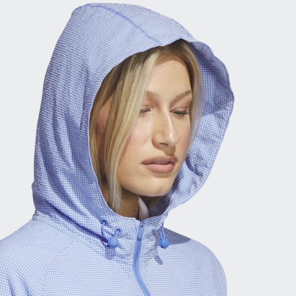 Adidas Bleu Veste De Golf à Capuche En Seersucker 1/4-zip
