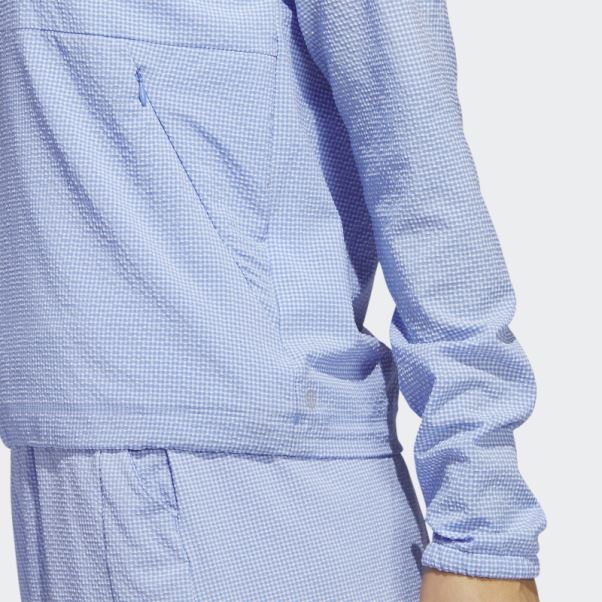 Adidas Bleu Veste De Golf à Capuche En Seersucker 1/4-zip