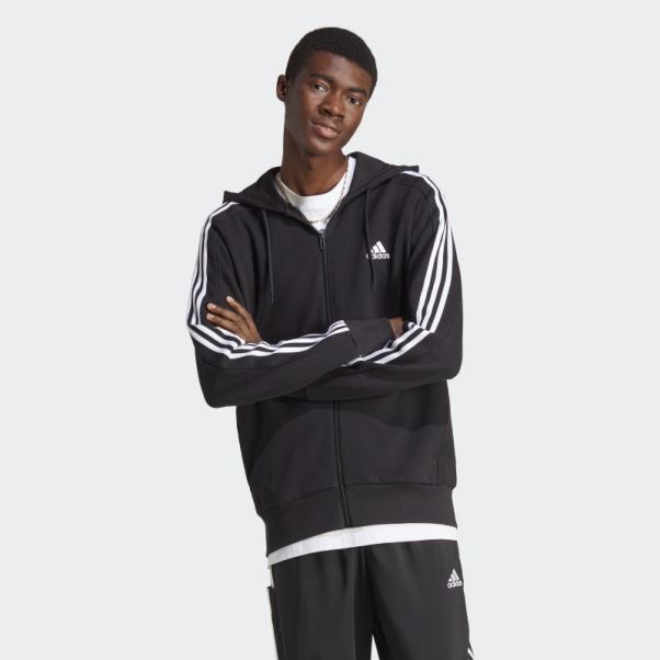 Sweat à Capuche Zippé à 3 Bandes Adidas Essentials French Terry Blanc