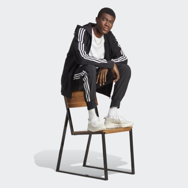 Sweat à Capuche Zippé à 3 Bandes Adidas Essentials French Terry Blanc