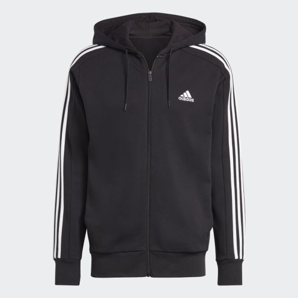 Sweat à Capuche Zippé à 3 Bandes Adidas Essentials French Terry Blanc