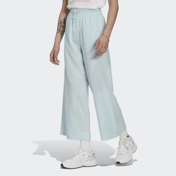Pantalon Large Adidas 7/8 En Lin Bleu