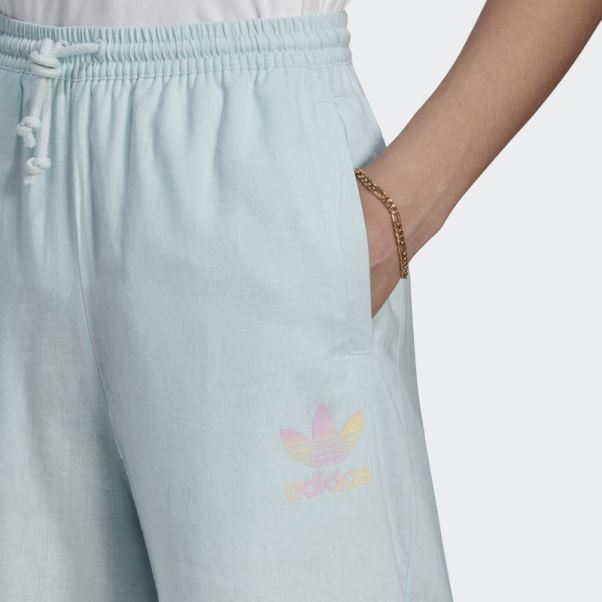 Pantalon Large Adidas 7/8 En Lin Bleu