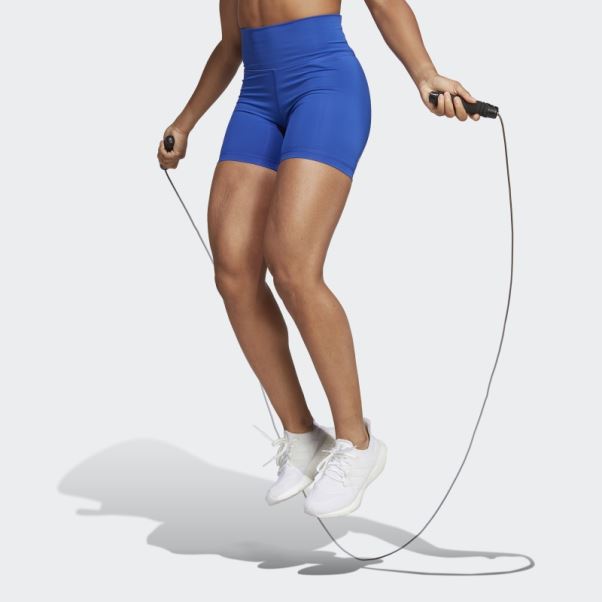 Collants Courts Optime Hyperbright Training Taille Haute Bleu Adidas