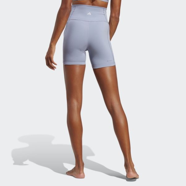 Leggings Courts Cinq Pouces Studio De Yoga Violet Argenté Adidas