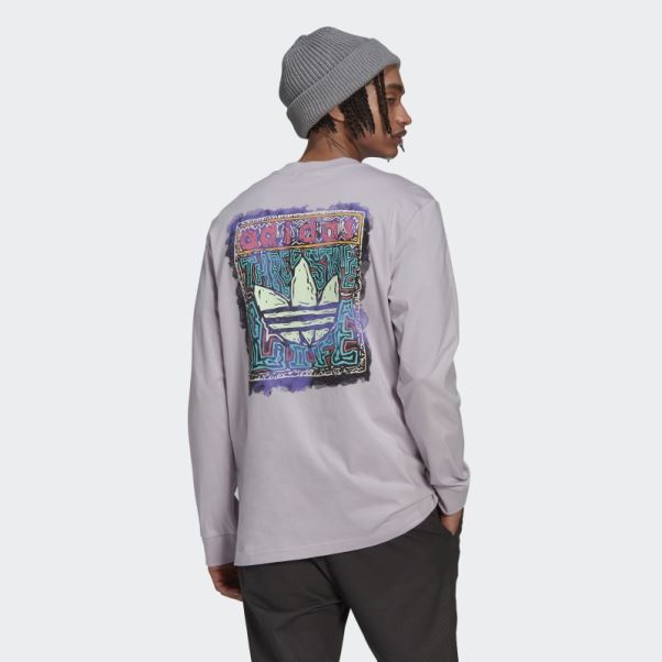 T-shirt Graphique Adidas Mauve à Manches Longues
