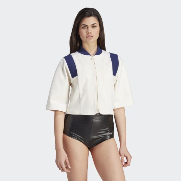 Veste De Survêtement Version Courte Bleu Blanc Adidas