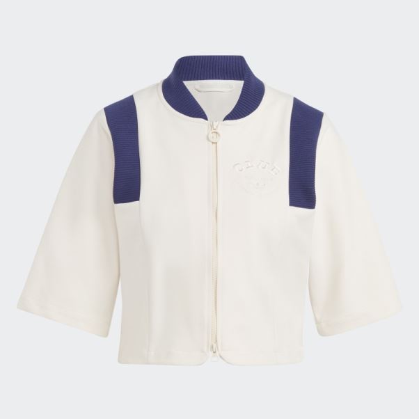 Veste De Survêtement Version Courte Bleu Blanc Adidas