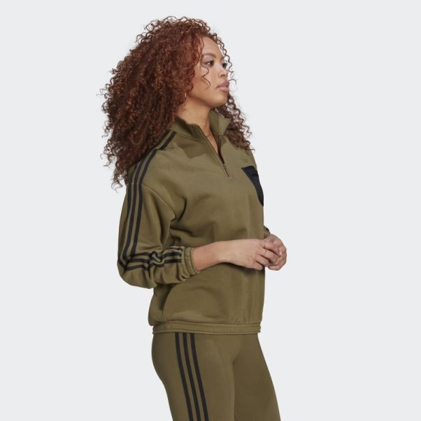 Sweat Adidas Olive à Fermeture éclair
