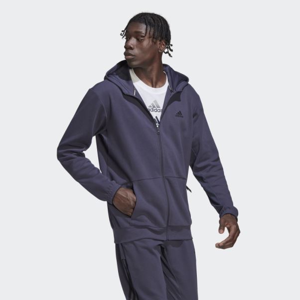 Sweat à Capuche Zippé Bleu Marine Adidas Aeroready Yoga