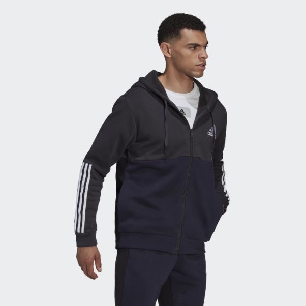 Sweat à Capuche Zippé En Polaire Adidas Essentials Colorblock Carbone