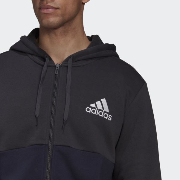 Sweat à Capuche Zippé En Polaire Adidas Essentials Colorblock Carbone
