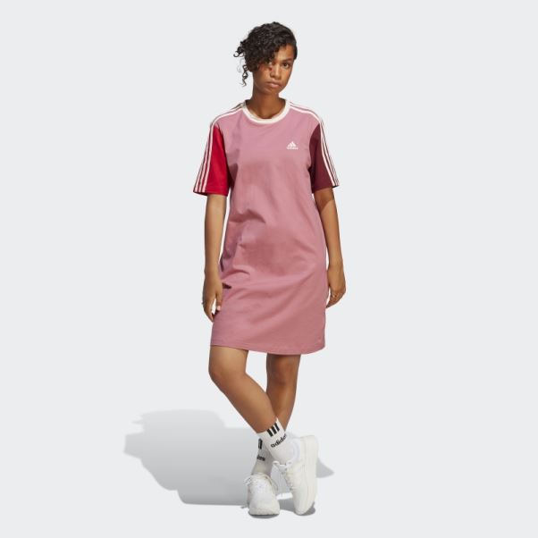 Robe T-shirt Boyfriend En Jersey Simple à 3 Bandes Essentials Adidas Rose