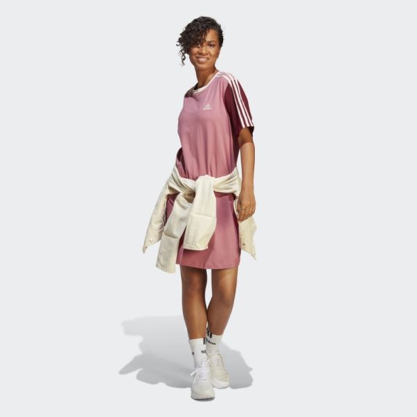 Robe T-shirt Boyfriend En Jersey Simple à 3 Bandes Essentials Adidas Rose