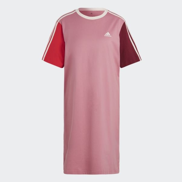 Robe T-shirt Boyfriend En Jersey Simple à 3 Bandes Essentials Adidas Rose