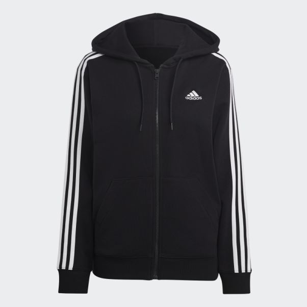 Adidas Essentials 3-stripes French Terry Sweat à Capuche Full-zip Noir