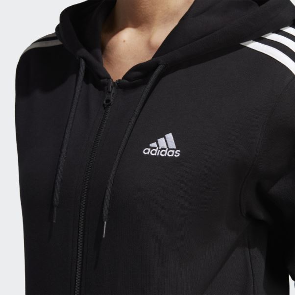 Adidas Essentials 3-stripes French Terry Sweat à Capuche Full-zip Noir