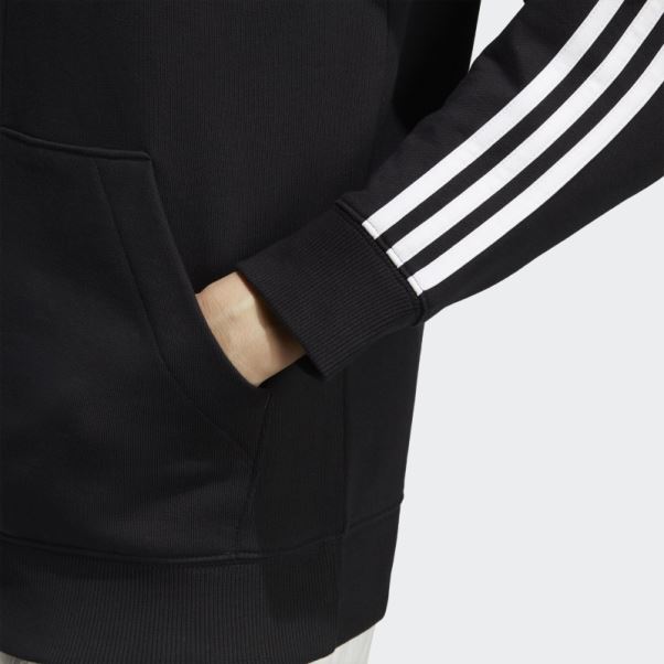 Sweat à Capuche Zippé Intégral Adidas Essentials 3-stripes En Tissu éponge Noir
