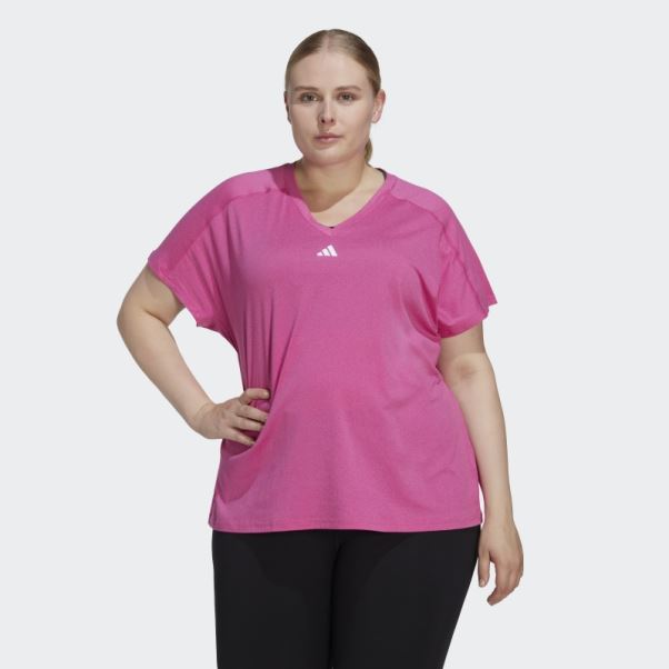 Aeroready Train Essentials T-shirt à Col En V à Logo Minimal (taille Plus) Fuchsia Adidas