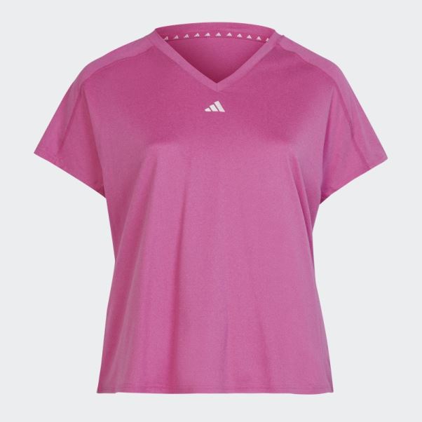 Aeroready Train Essentials T-shirt à Col En V à Logo Minimal (taille Plus) Fuchsia Adidas