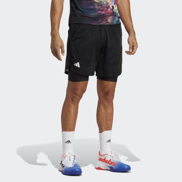 Melbourne Tennis Deux-en-un Short 7 Pouces Adidas Noir