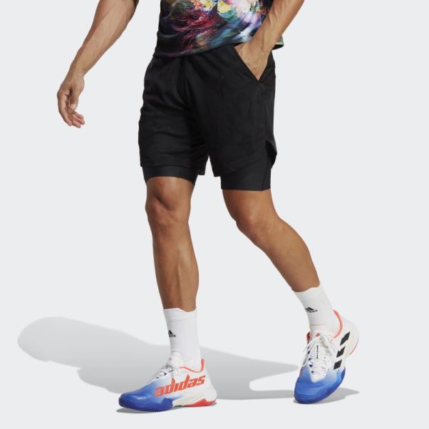 Adidas Noir Melbourne Tennis Deux-en-un Short 7 Pouces