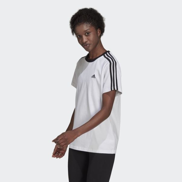 T-shirt Essentials 3 Bandes Blanc Adidas