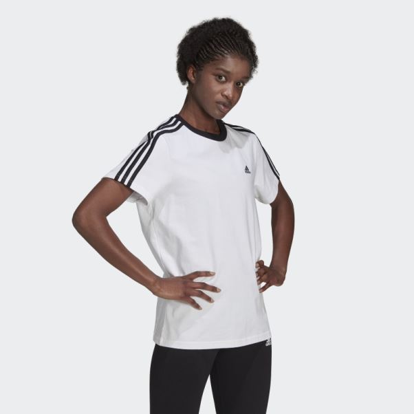 T-shirt Essentials 3 Bandes Blanc Adidas