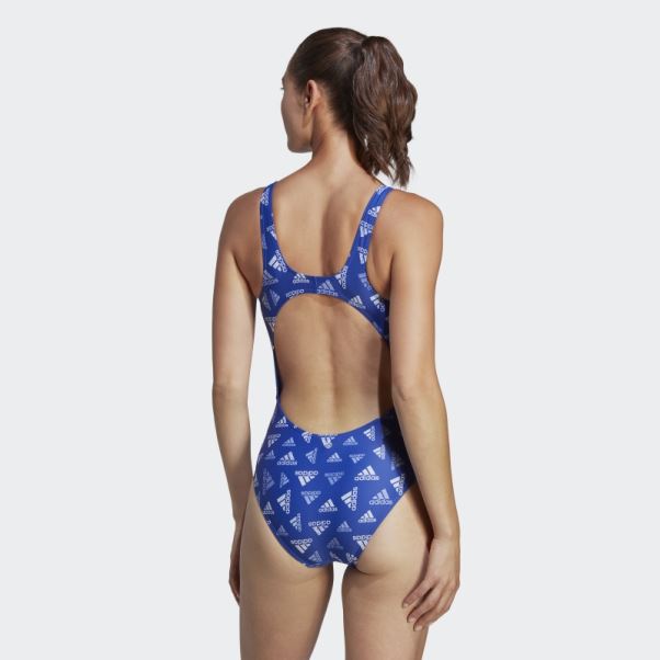 Adidas Allover Print Sportswear Maillot De Bain Bleu Chaud