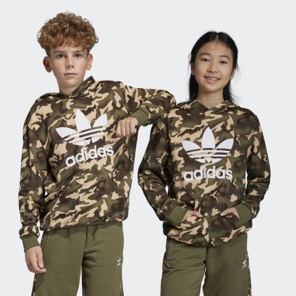 Adidas Sweat à Capuche Camouflage Beige