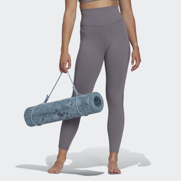 Legging Taille Super Haute Côtelé Adidas Yoga Studio Luxe Wind Gris Trace