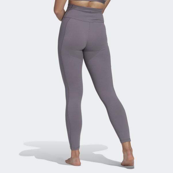 Legging Taille Super Haute Côtelé Adidas Yoga Studio Luxe Wind Gris Trace