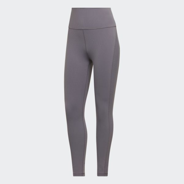 Legging Taille Super Haute Côtelé Adidas Yoga Studio Luxe Wind Gris Trace