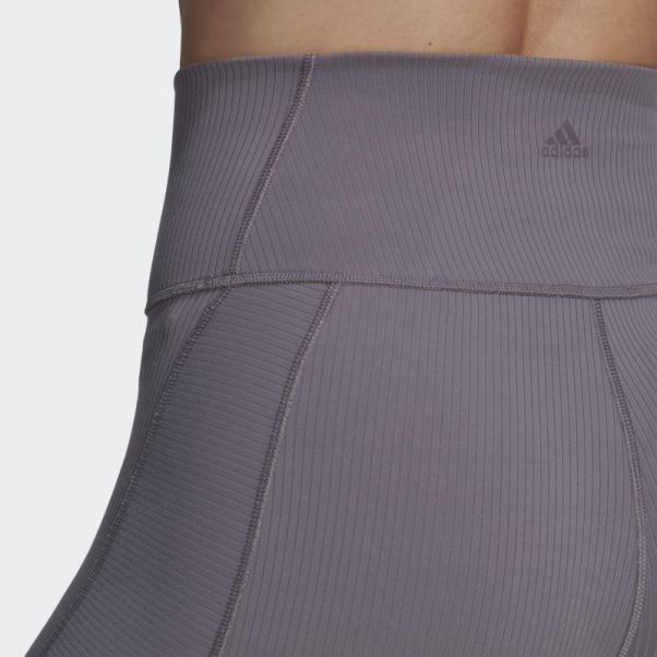 Legging Taille Super Haute Côtelé Adidas Yoga Studio Luxe Wind Gris Trace