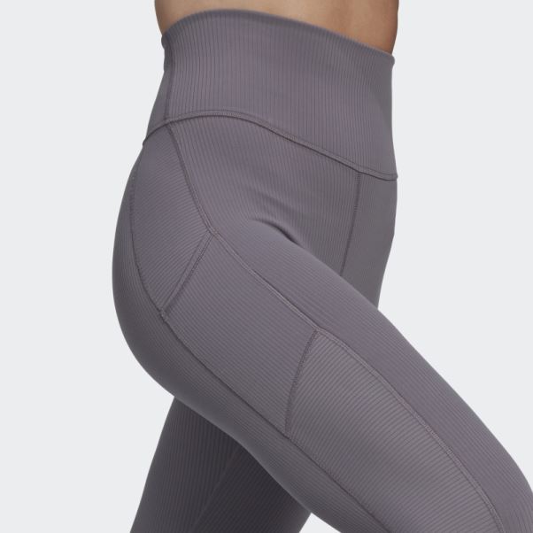Legging Taille Super Haute Côtelé Adidas Yoga Studio Luxe Wind Gris Trace
